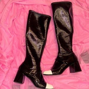 MIU MIU. Black and White Knee-High Women's Boots